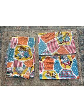 70s Raggedy Ann & Andy Twin 3 Piece Sheet Set Patchwork Bobbs-Merrill
